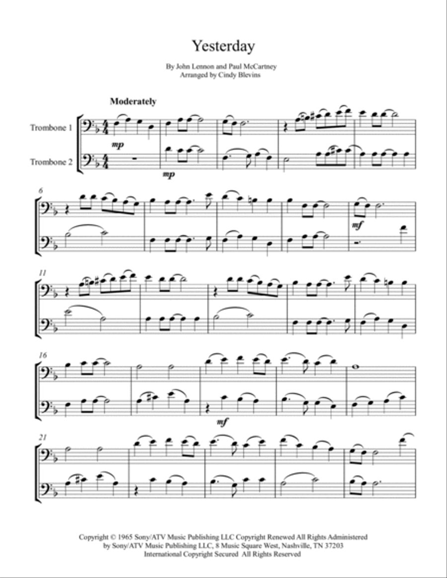 Yesterday Trombone Duet scores gallery preview page 2