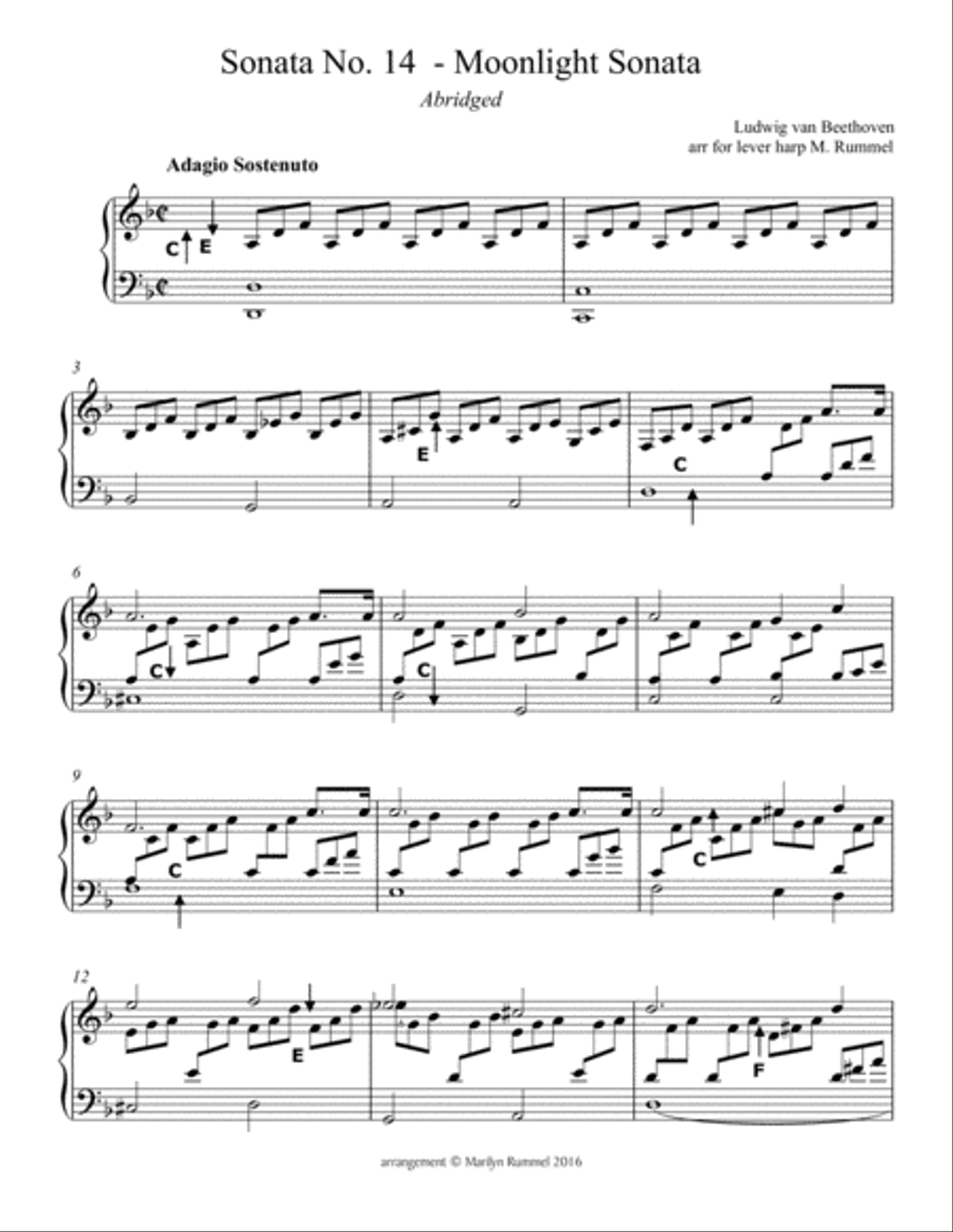 Moonlight Sonata - for Lever harp Celtic Harp scores gallery preview page 2