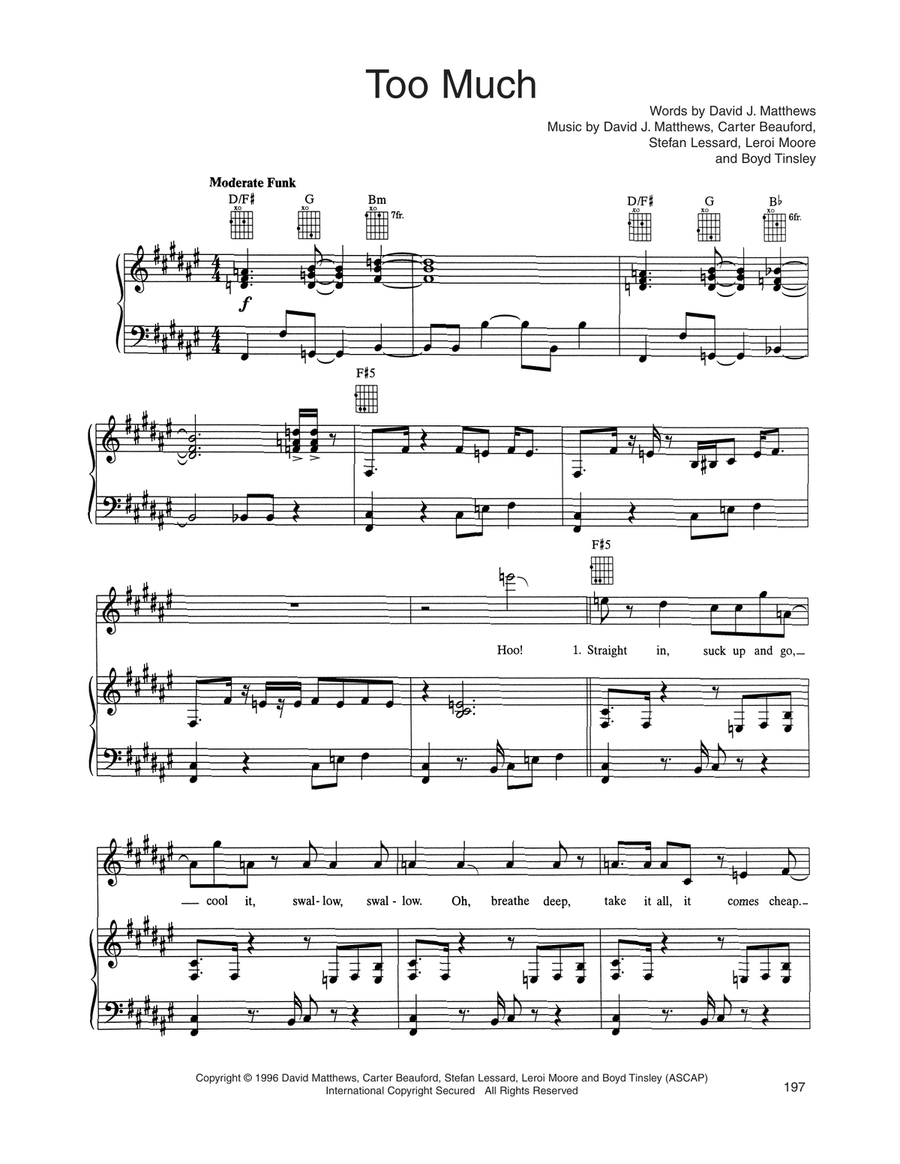 Too Much Piano, Vocal, Guitar scores gallery preview page 1