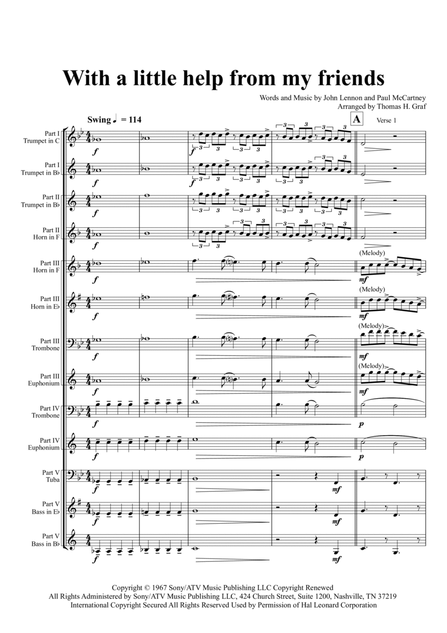 With A Little Help From My Friends Euphonium scores gallery preview page 1