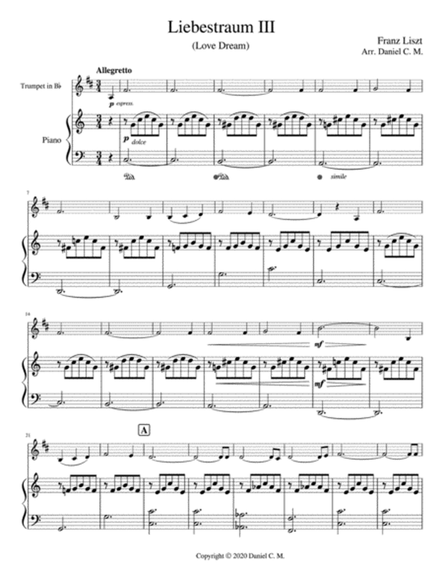 Liebestraum for Bb trumpet and piano (easy) image number null