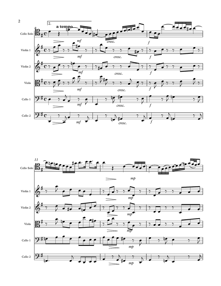 Bach Arioso (BWV 156) for Cello and Chamber Orchestra - SCORE Concert Band scores gallery preview page 2