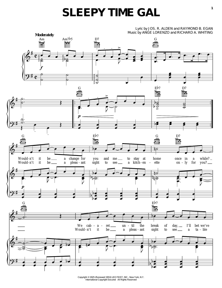 Sleepy Time Gal Piano, Vocal, Guitar scores gallery preview page 1