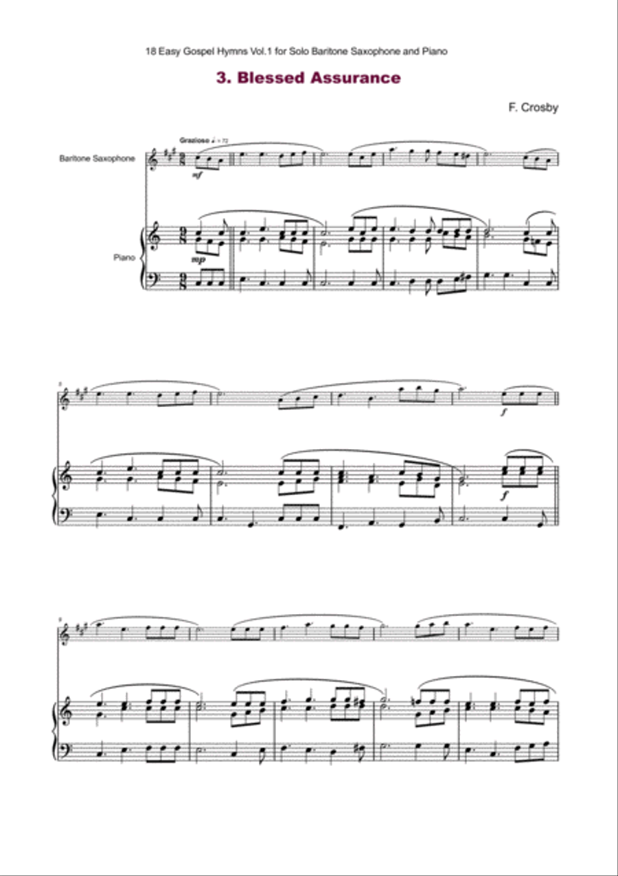 18 Gospel Hymns Vol.1 for Solo Baritone Saxophone and Piano Baritone Saxophone scores gallery preview page 5