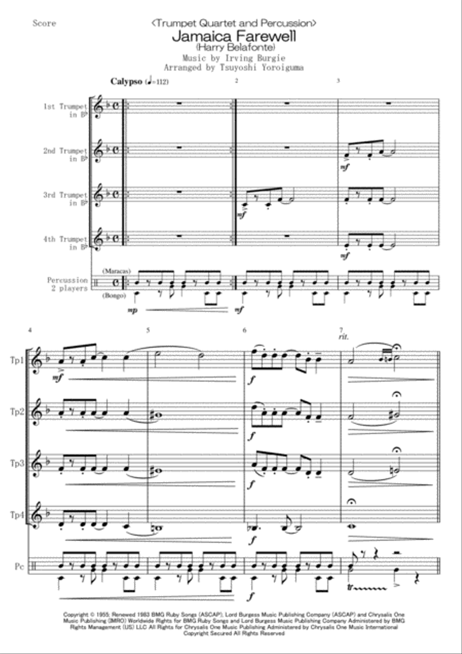Jamaica Farewell Percussion Ensemble scores gallery preview page 1