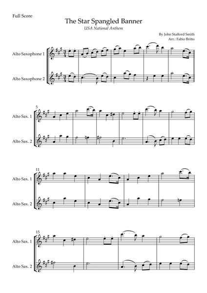 The Star Spangled Banner (USA National Anthem) for Alto Saxophone Duo image number null