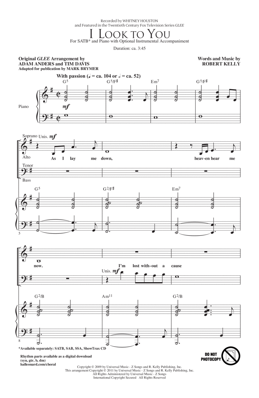 I Look To You 4-Part scores gallery preview page 1