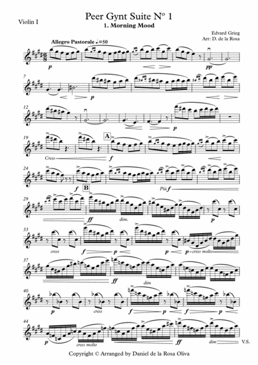 Peer Gynt Suite Nº 1: 1. Morning Mood - For String Quartet (Parts) image number null
