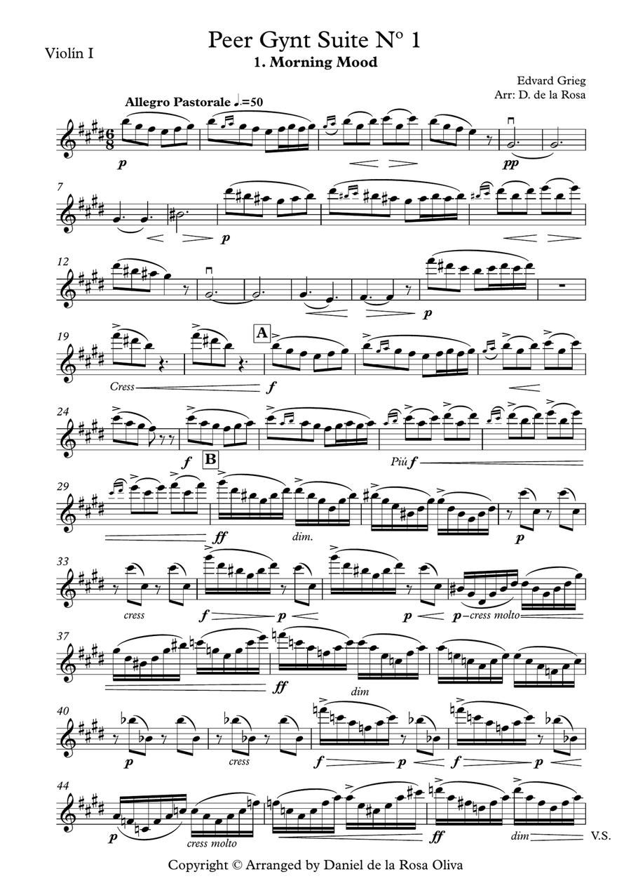 Peer Gynt Suite Nº 1: 1. Morning Mood - For String Quartet (Parts)