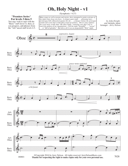 O Holy NIght-v1 (Arrangements Level 3-5 for OBOE + Written Acc) image number null