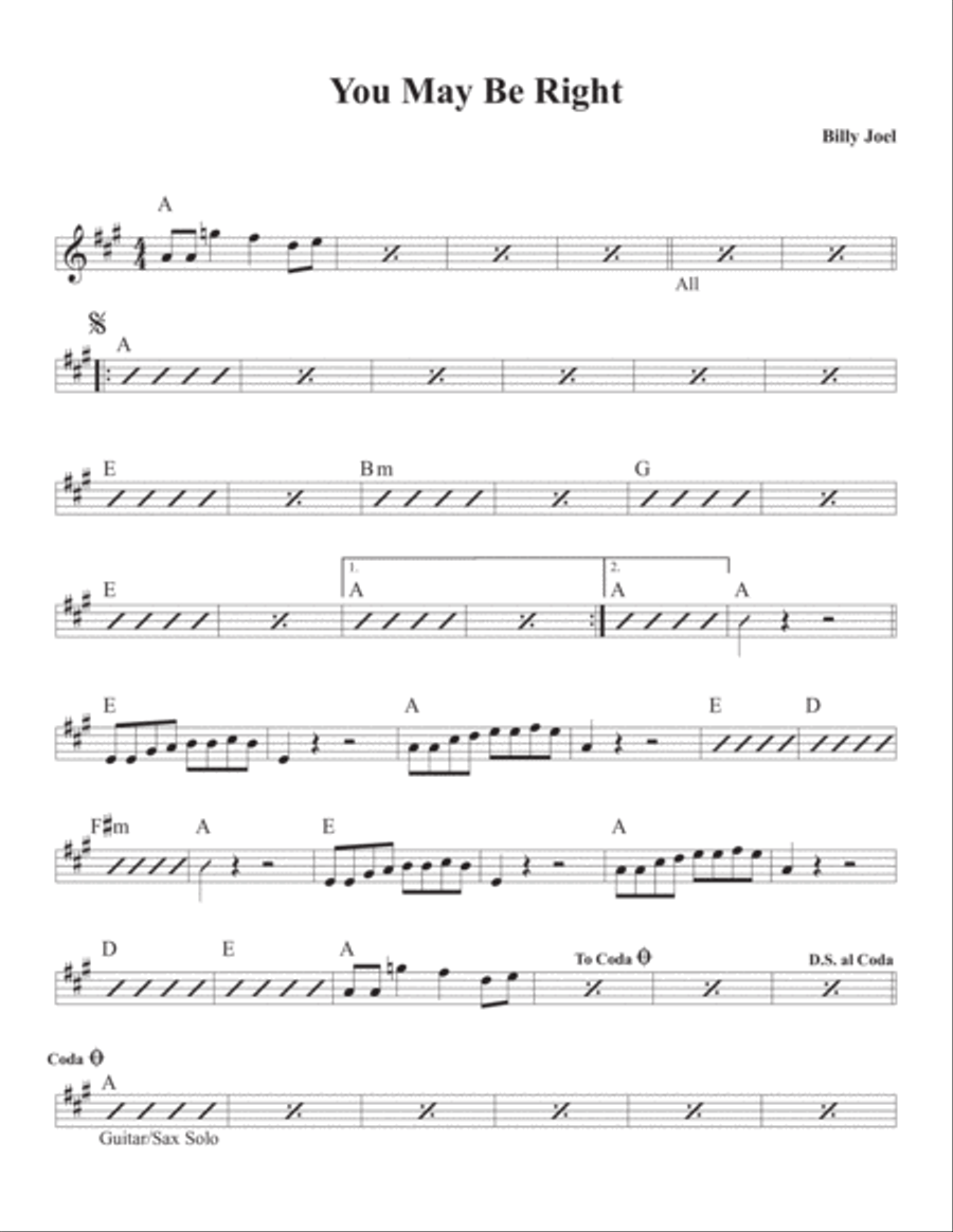 You May Be Right Piano, Vocal, Guitar scores gallery preview page 1