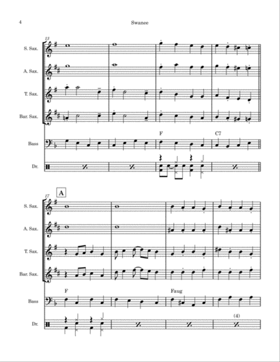 Swanee (saxophone quartet) Saxophone Quartet scores gallery preview page 4