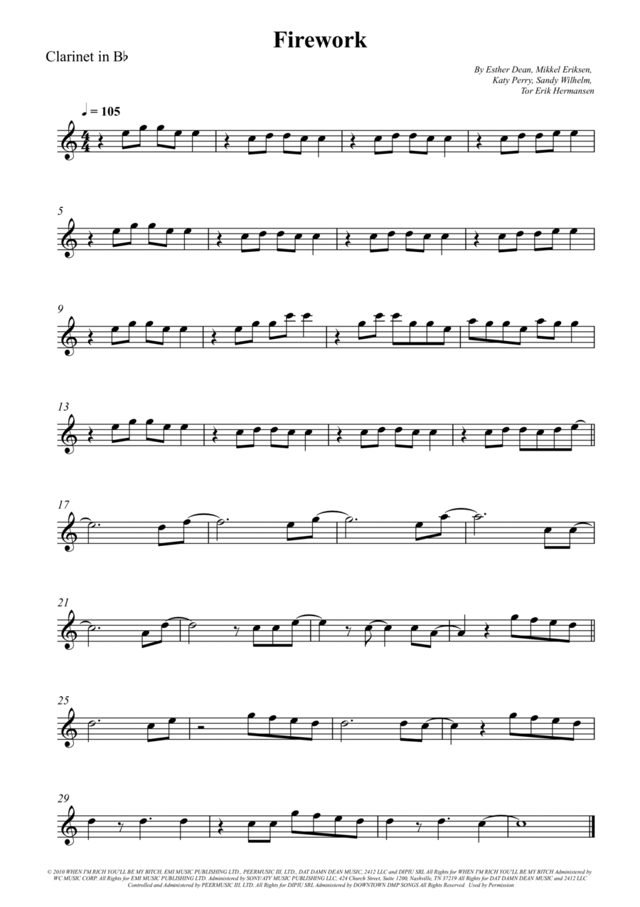 Firework Firework B-Flat Clarinet scores gallery preview page 1