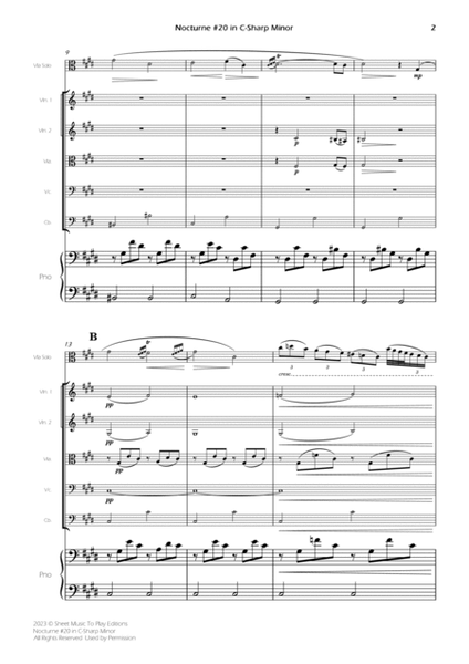 Nocturne No.20 in C Sharp minor - Viola Solo, Strings and Piano (Full Score) - Score Only image number null