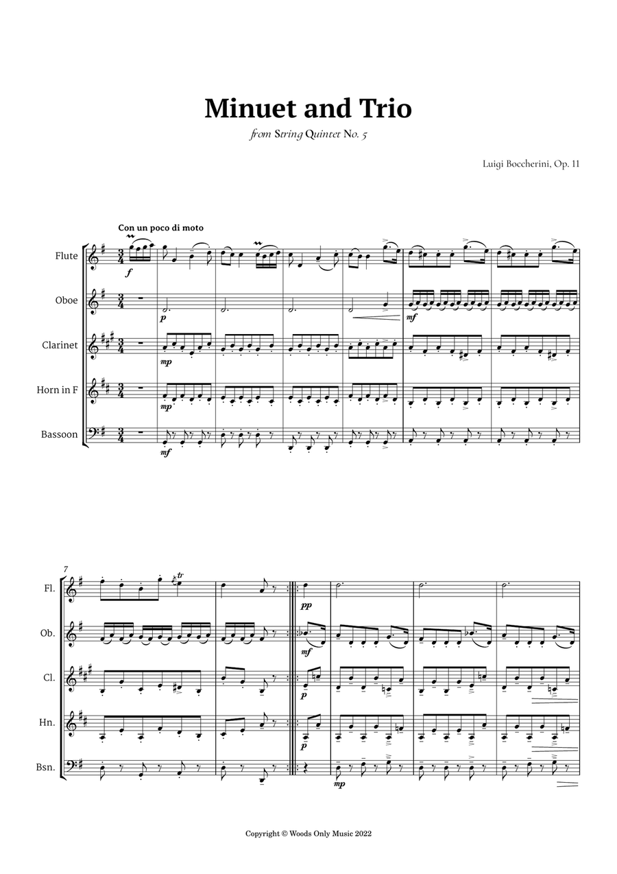 Minuet by Boccherini for Woodwind Quintet Woodwind Quintet scores gallery preview page 2