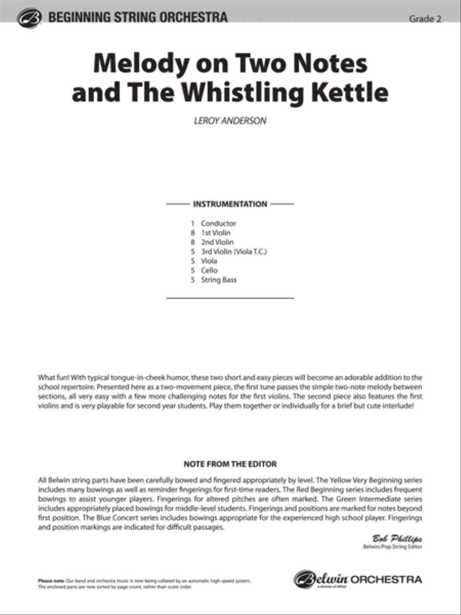 Melody on Two Notes and The Whistling Kettle: Score String Orchestra scores gallery preview page 1