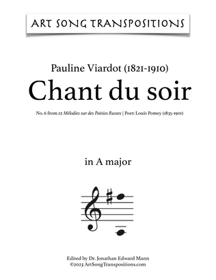Book cover for VIARDOT: Chant du soir (transposed to A major)