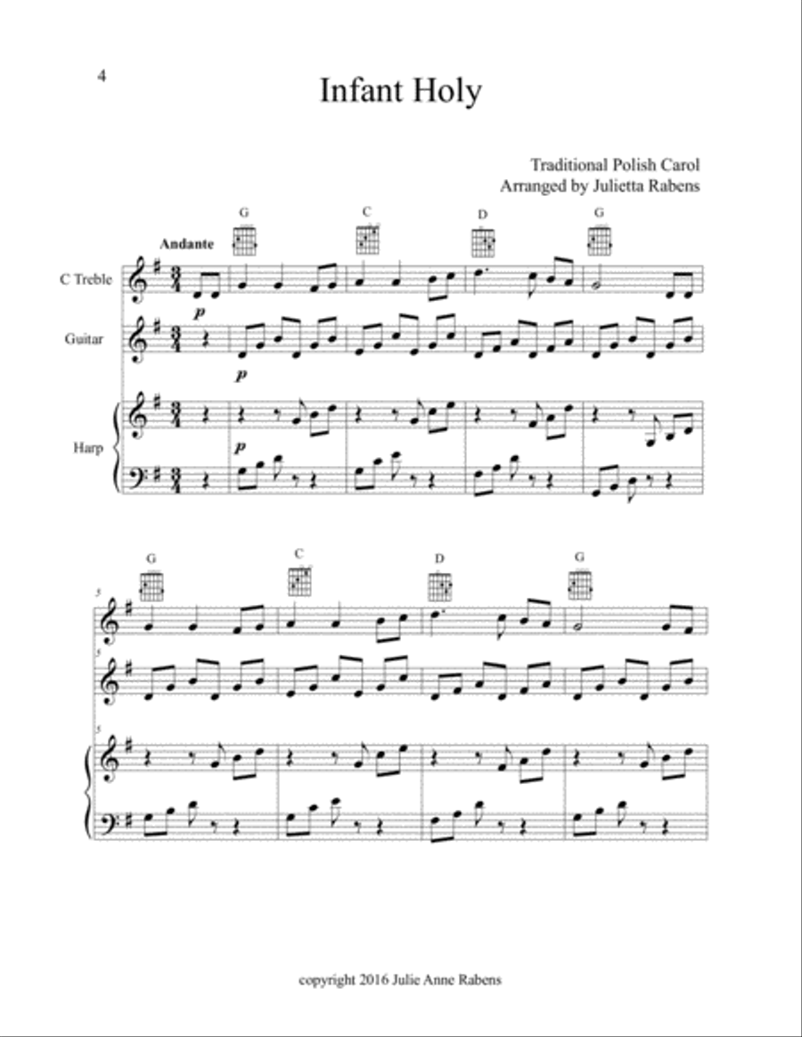 Christmas Lullabies for treble C instrument, guitar, and harp (or piano) Large Ensemble scores gallery preview page 4