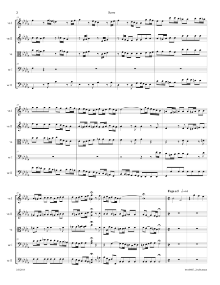 Bach: Prelude and Fugue BWV 867 transcribed for 2 Cellos String Quintet image number null