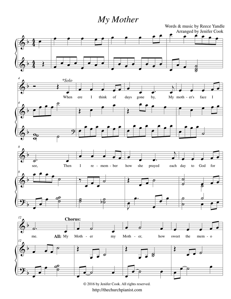 My Mother Unison Choir scores gallery preview page 1