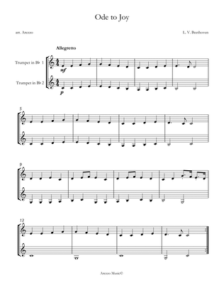 ode to joy trumpet duo sheet music for beginners in b flat