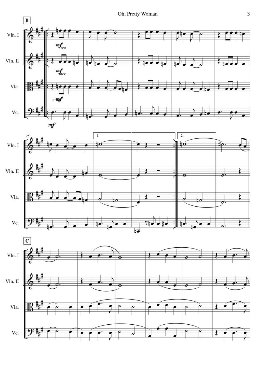 Oh, Pretty Woman String Quartet scores gallery preview page 3