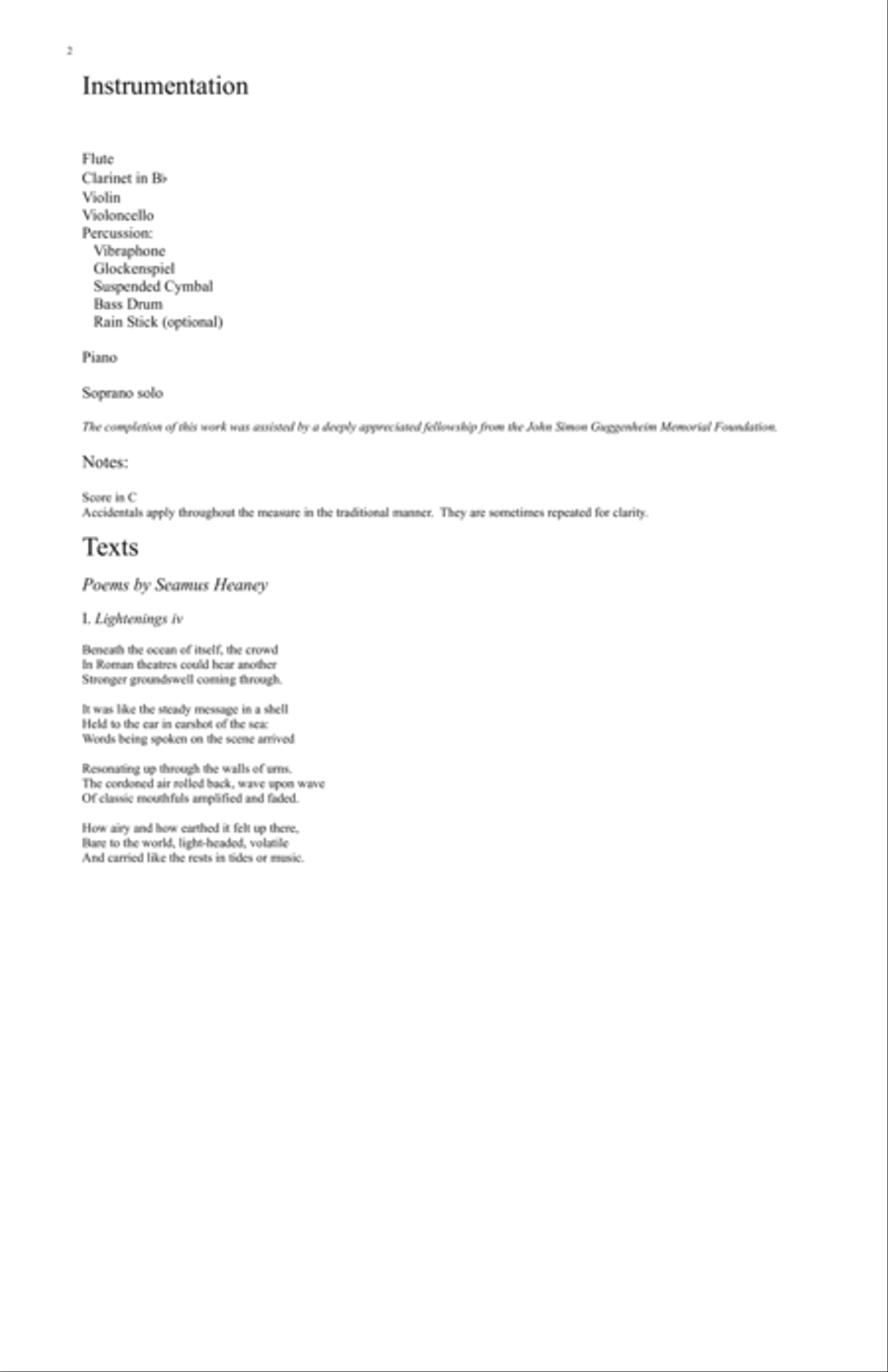 [Karchin] Four Songs on Poems of Seamus Heaney (Chamber) Large Ensemble scores gallery preview page 4