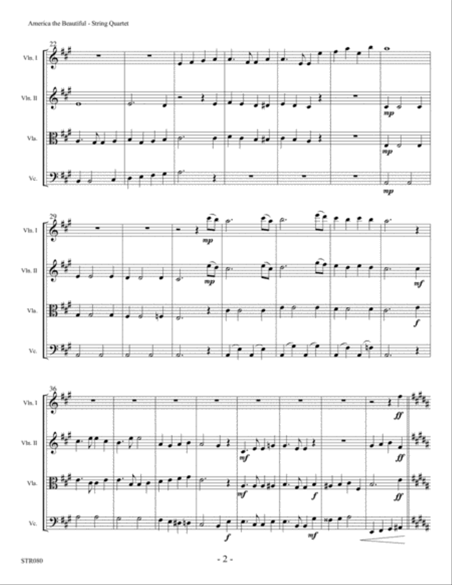 AMERICA THE BEAUTIFUL for STRING QUARTET String Quartet scores gallery preview page 2