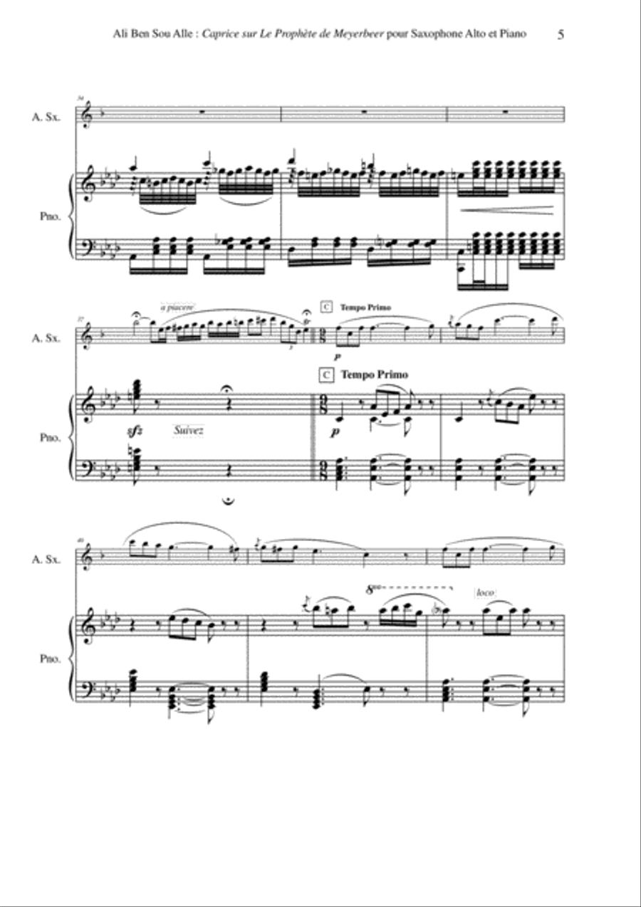 Ali Ben Sou Alle: Caprice sur La Prophète de Meyerbeer for alto saxophone and piano Alto Saxophone scores gallery preview page 5