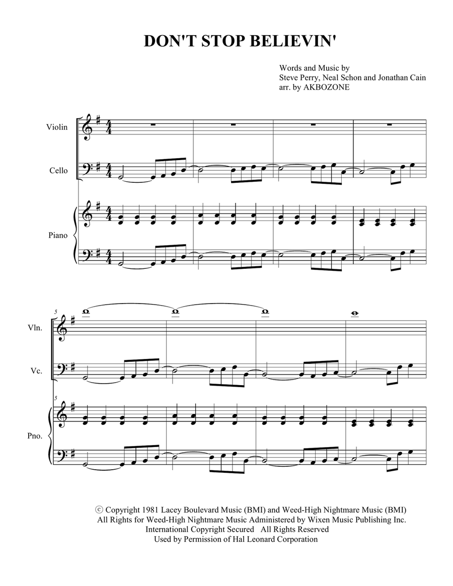 Don't Stop Believin' Piano Trio scores gallery preview page 1