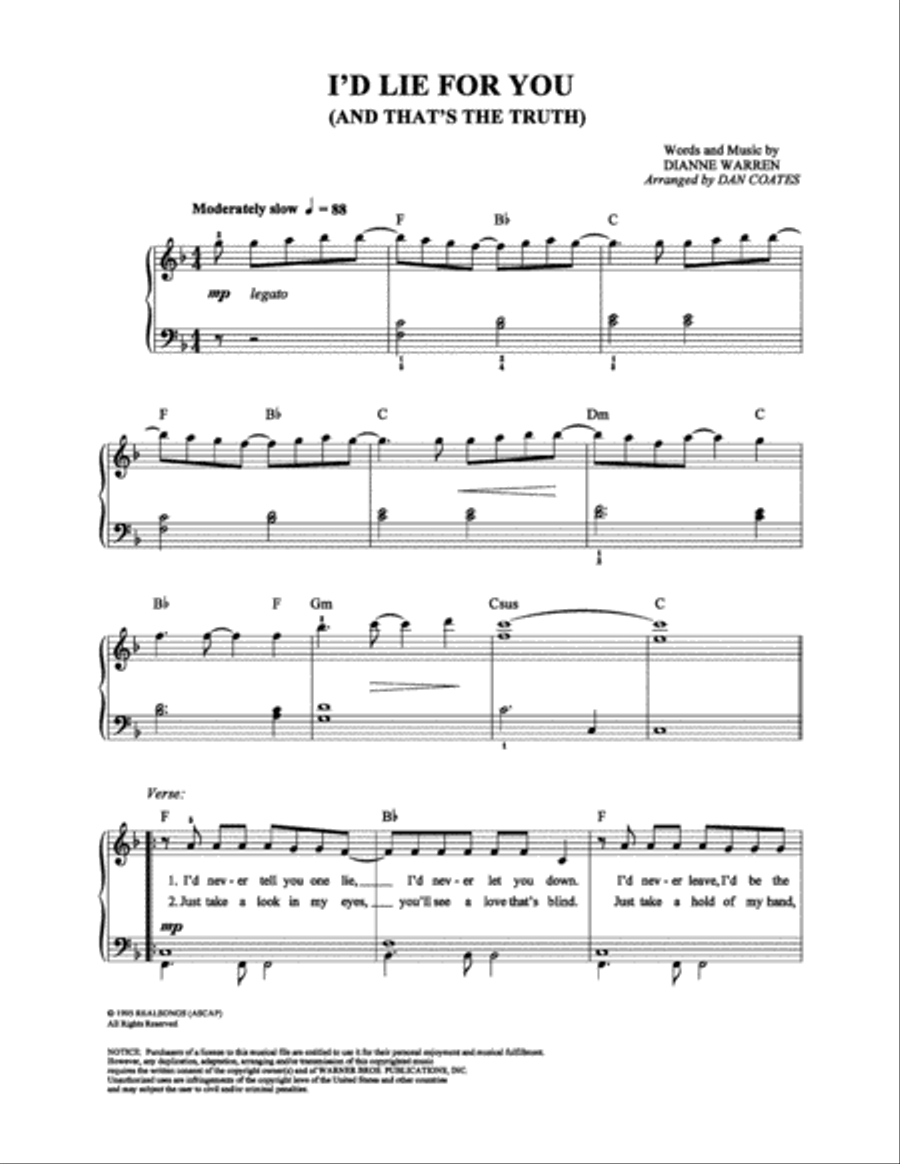 I'd Lie For You (And That's The Truth) Easy Piano scores gallery preview page 1