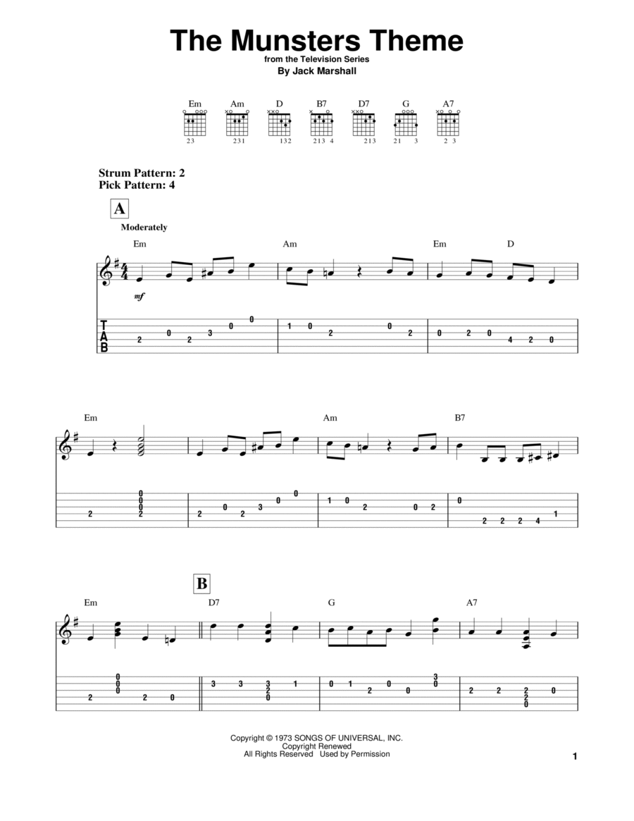 The Munsters Theme The Munsters Theme Guitar Tablature scores gallery preview page 1