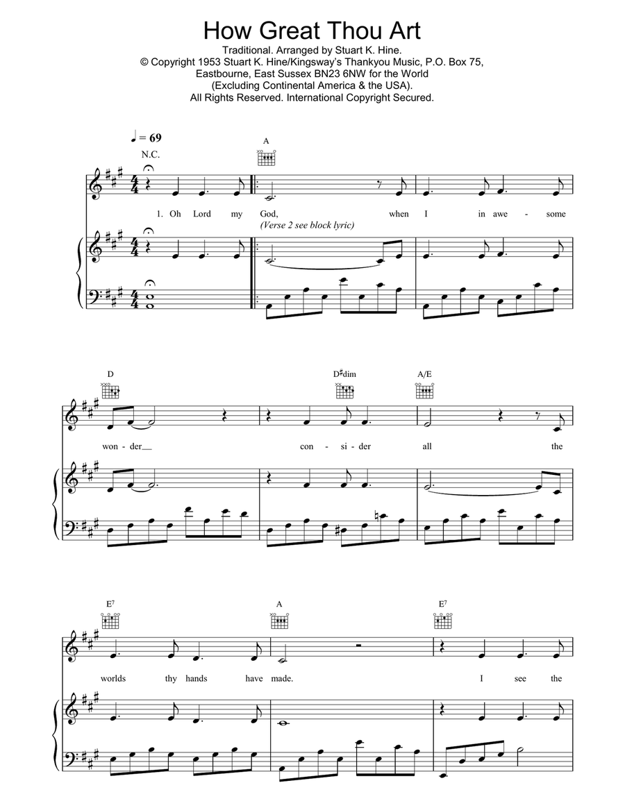 How Great Thou Art Piano, Vocal, Guitar scores gallery preview page 1