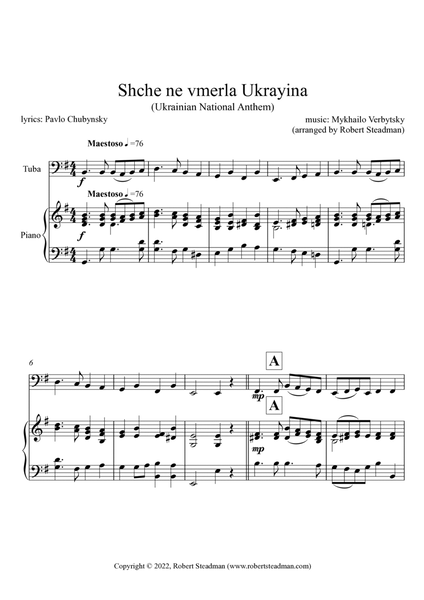Shche ne vmerla Ukrayina (Ukrainian National Anthem) - TUBA/Eb BASS (Bass/Treble parts included)