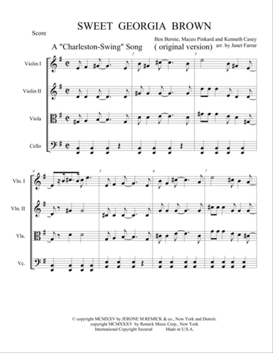 Sweet Georgia Brown (string quartet version) String Quartet scores gallery preview page 1