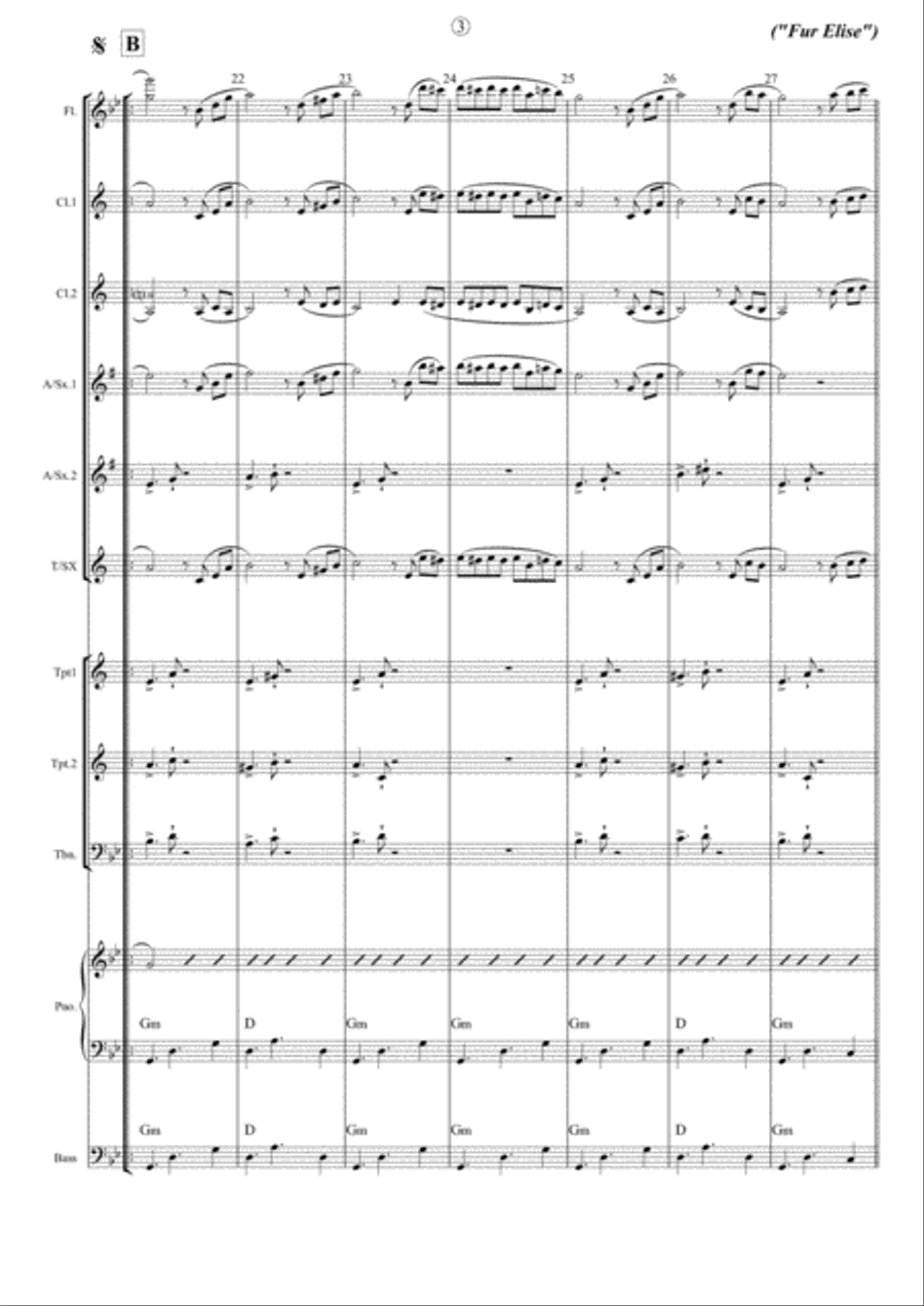 Fur Elise - For a medium jazz band Jazz Ensemble scores gallery preview page 3
