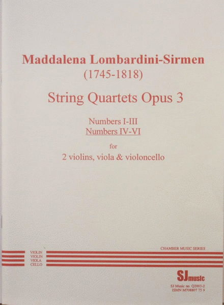 String Quartets, Opus 3 Nos. 4-6