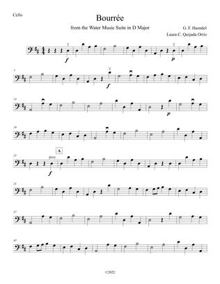 Bourrée from Water Music Suite in D Major, for beginner string orchestra. SCORE & PARTS.