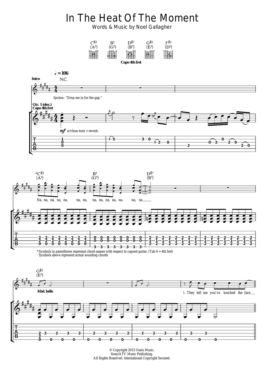 In The Heat Of The Moment Guitar Tablature scores gallery preview page 1