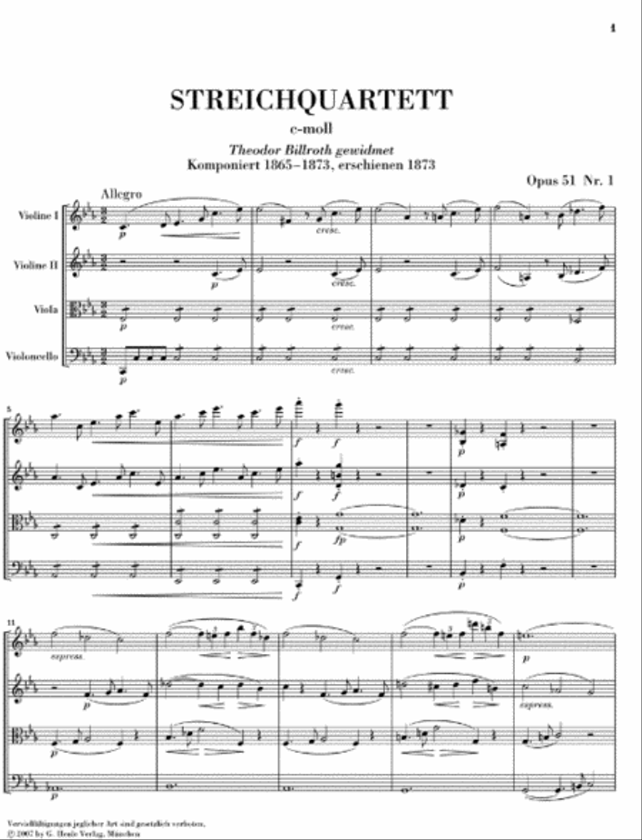 String Quartets, Op. 51 No. 1 in C minor & No. 2 in A minor String Quartet scores gallery preview page 3