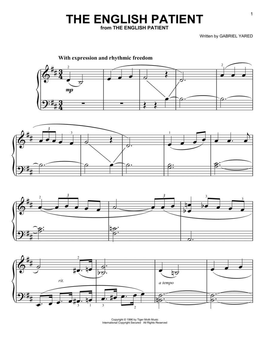 The English Patient The English Patient Easy Piano scores gallery preview page 1