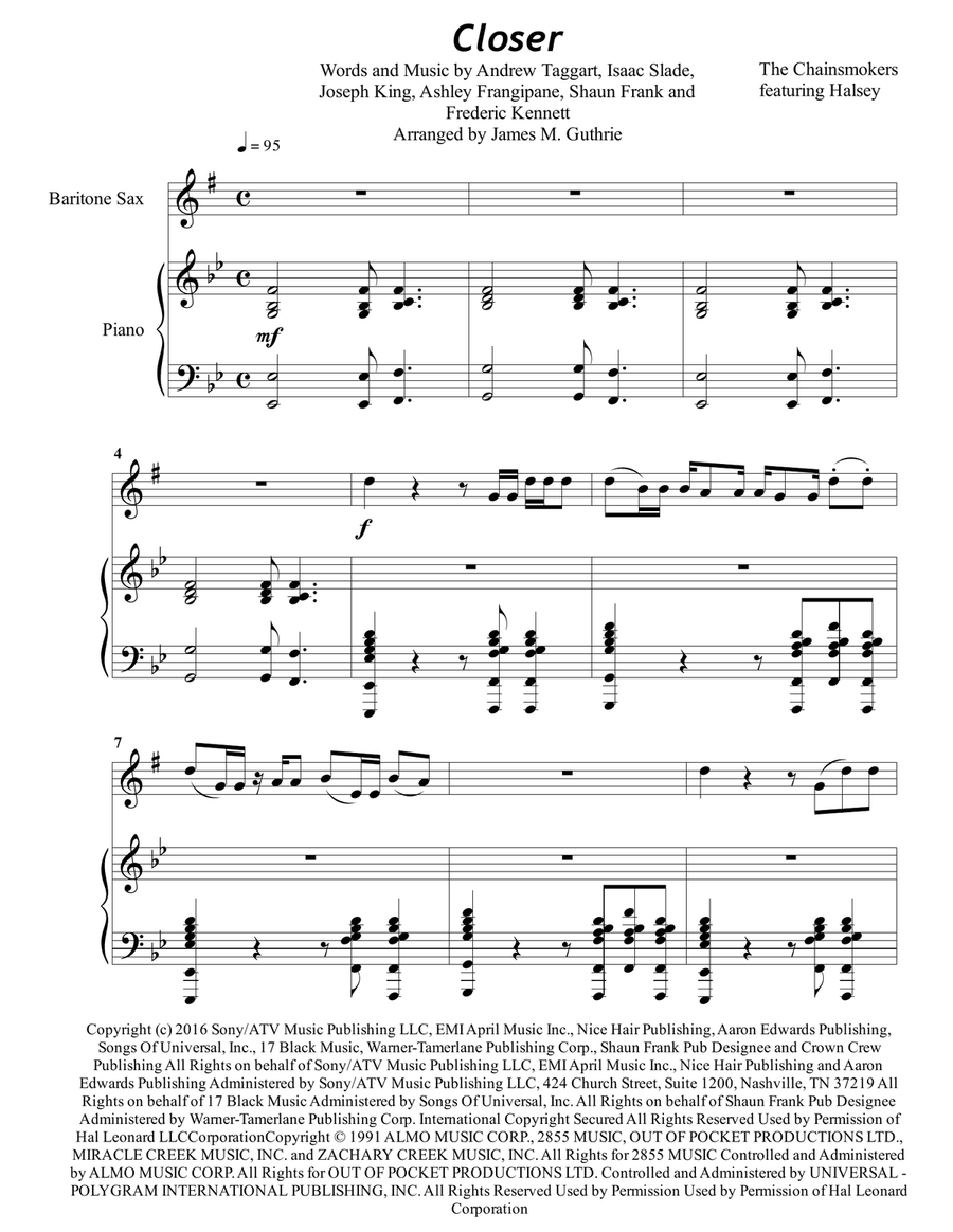 Closer Baritone Saxophone scores gallery preview page 1