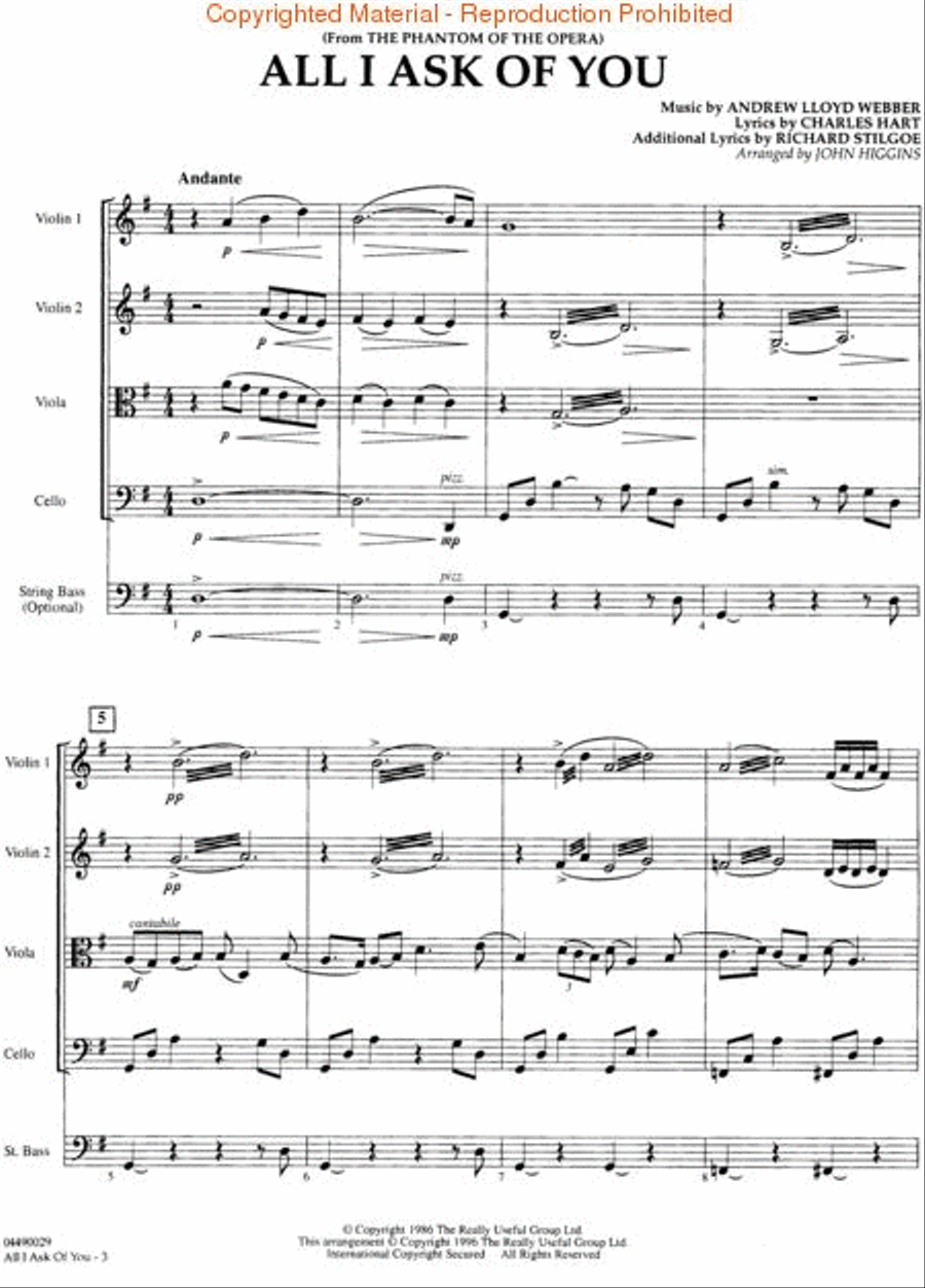 All I Ask of You (from The Phantom of the Opera) String Quartet scores gallery preview page 2