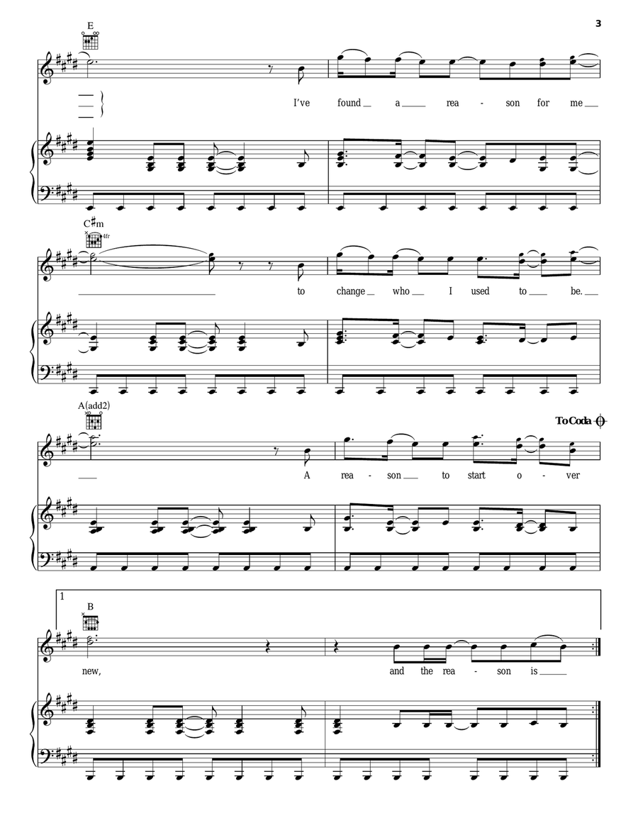 The Reason Piano, Vocal, Guitar scores gallery preview page 3