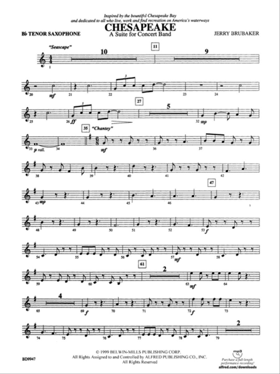 Chesapeake: B-flat Tenor Saxophone Concert Band scores gallery preview page 1