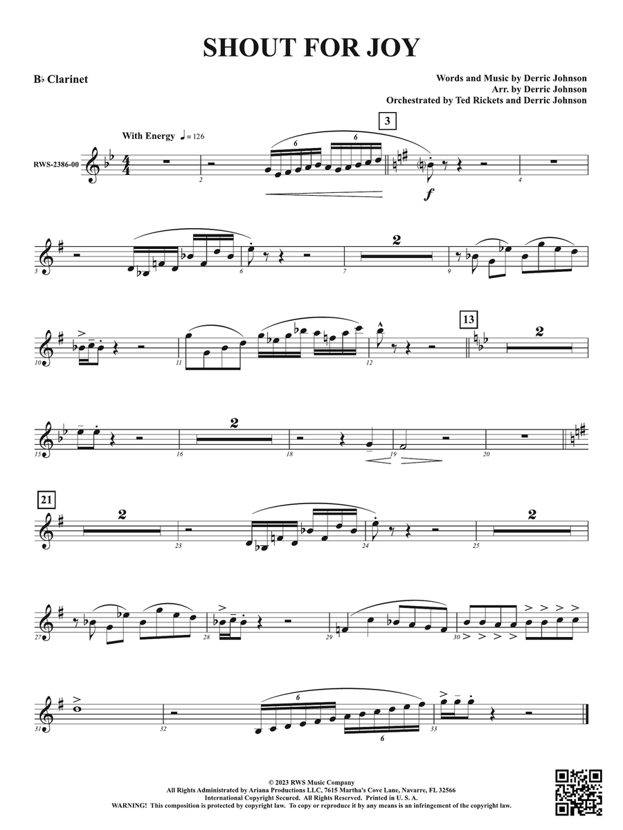 Shout for Joy: 1st B-flat Clarinet B-Flat Clarinet scores gallery preview page 1