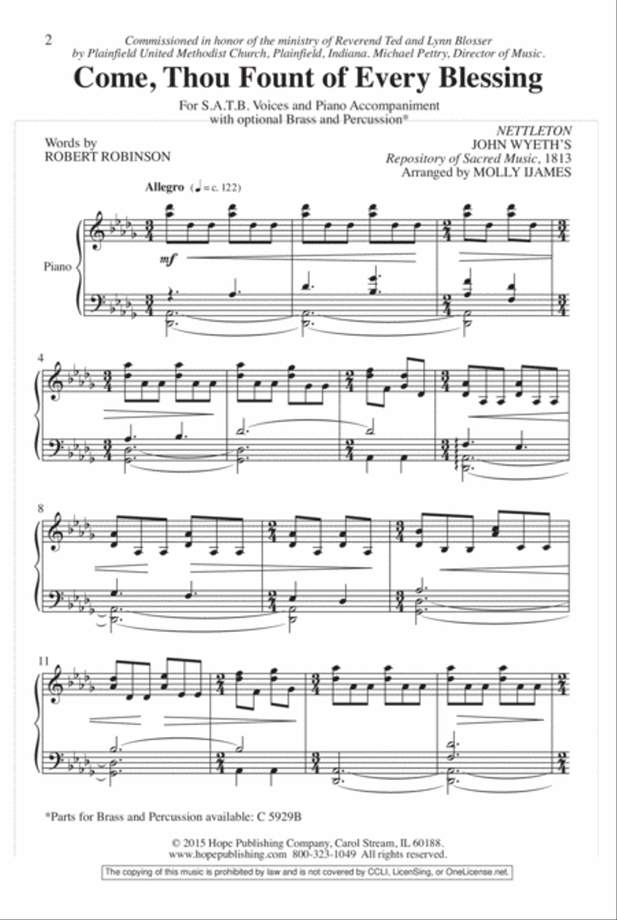 Come, Thou Fount of Every Blessing 4-Part scores gallery preview page 3