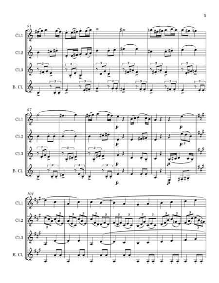 Allegretto from Symphony No. 7 Second Movement Op. 92 for Clarinet Quartet image number null