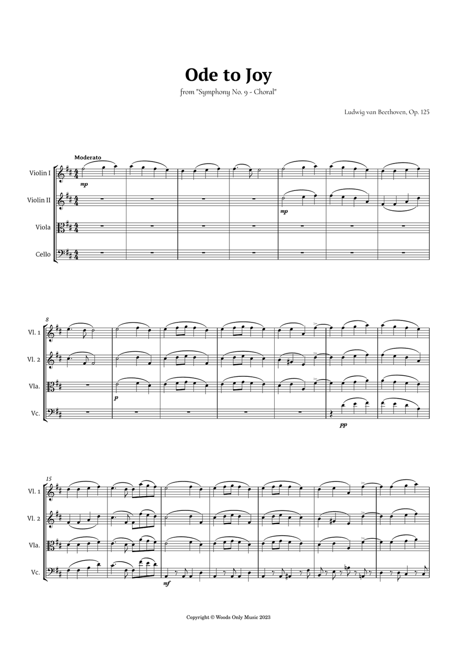 Ode to Joy by Beethoven for String Quartet String Quartet scores gallery preview page 2