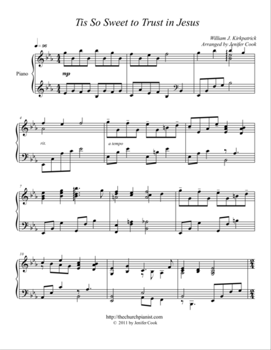 Tis So Sweet to Trust in Jesus Piano Solo scores gallery preview page 1